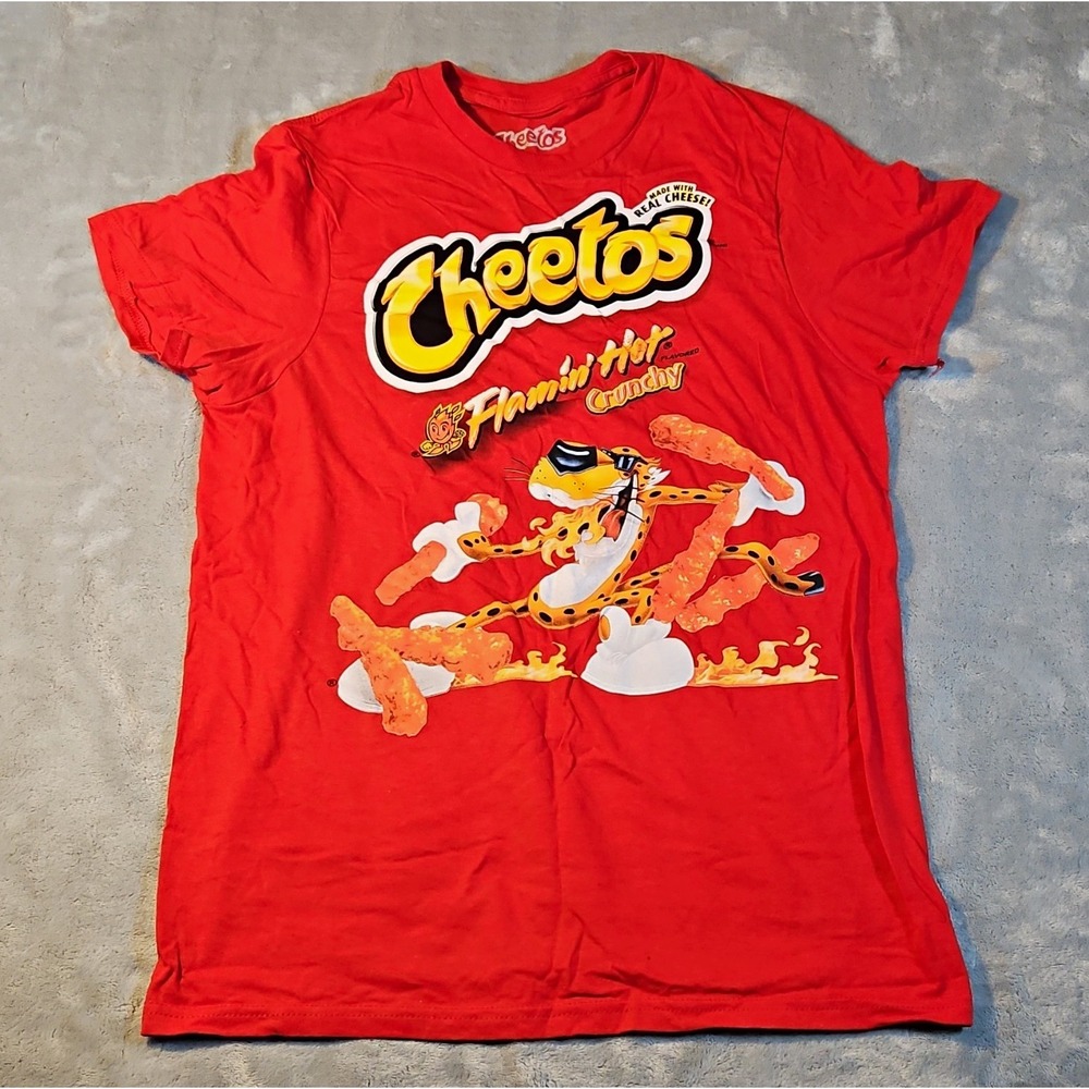 Cheetos Flamin' Hot Crunchy Chester Cheetah Graphic Tee Men's S Red Cotton